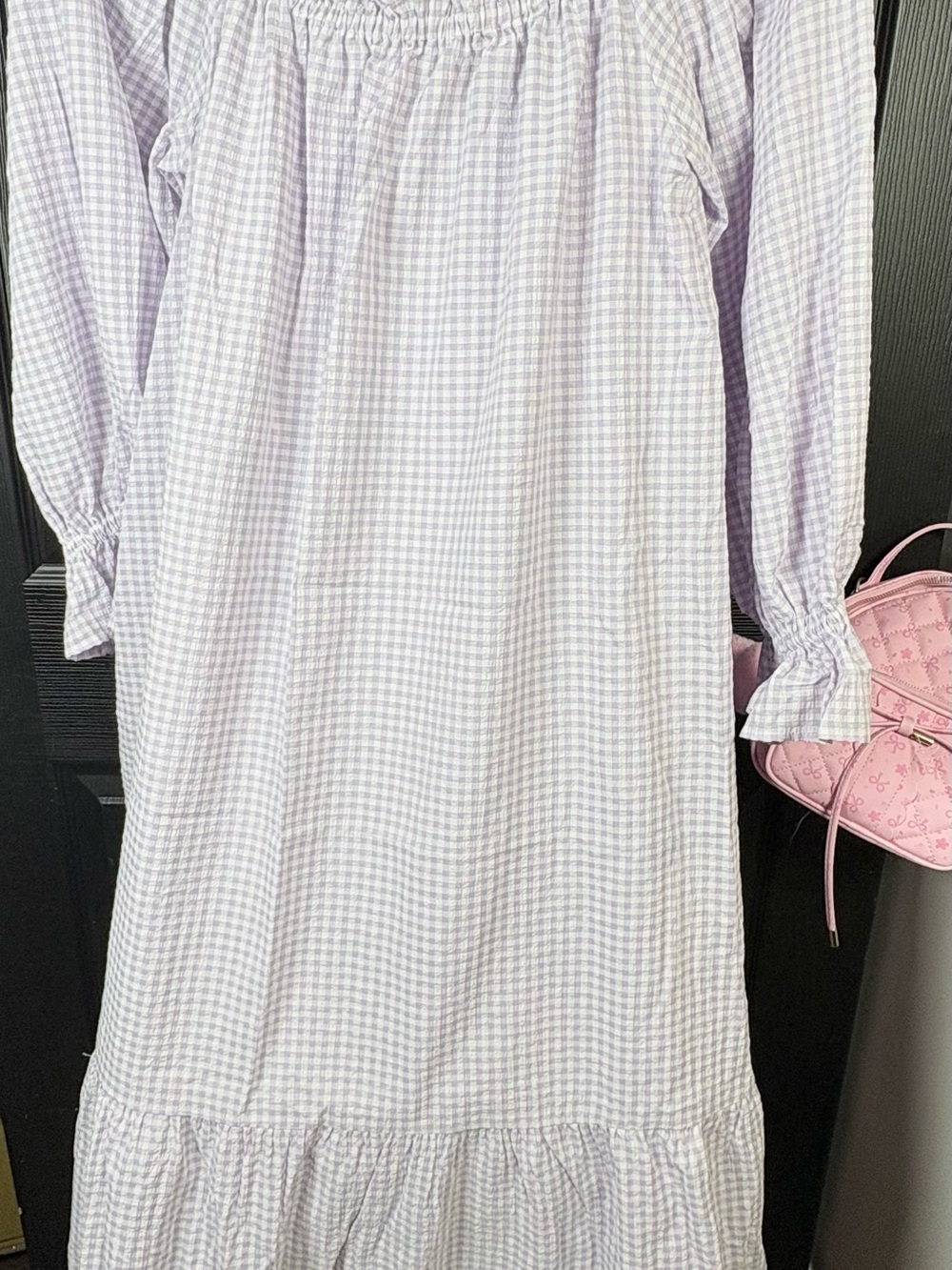 Taylor Tillman NWOT Gingham Midi Dress in Soft Lavender with Ruffle Hem
